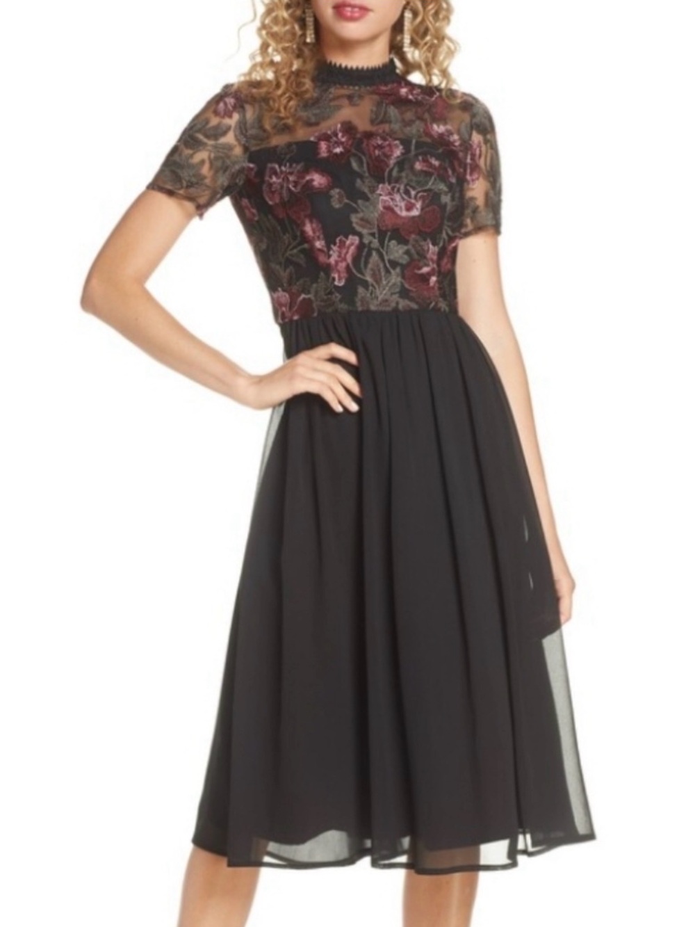 Chi Chi London Tashy Embroidered Chiffon A-Line Dress